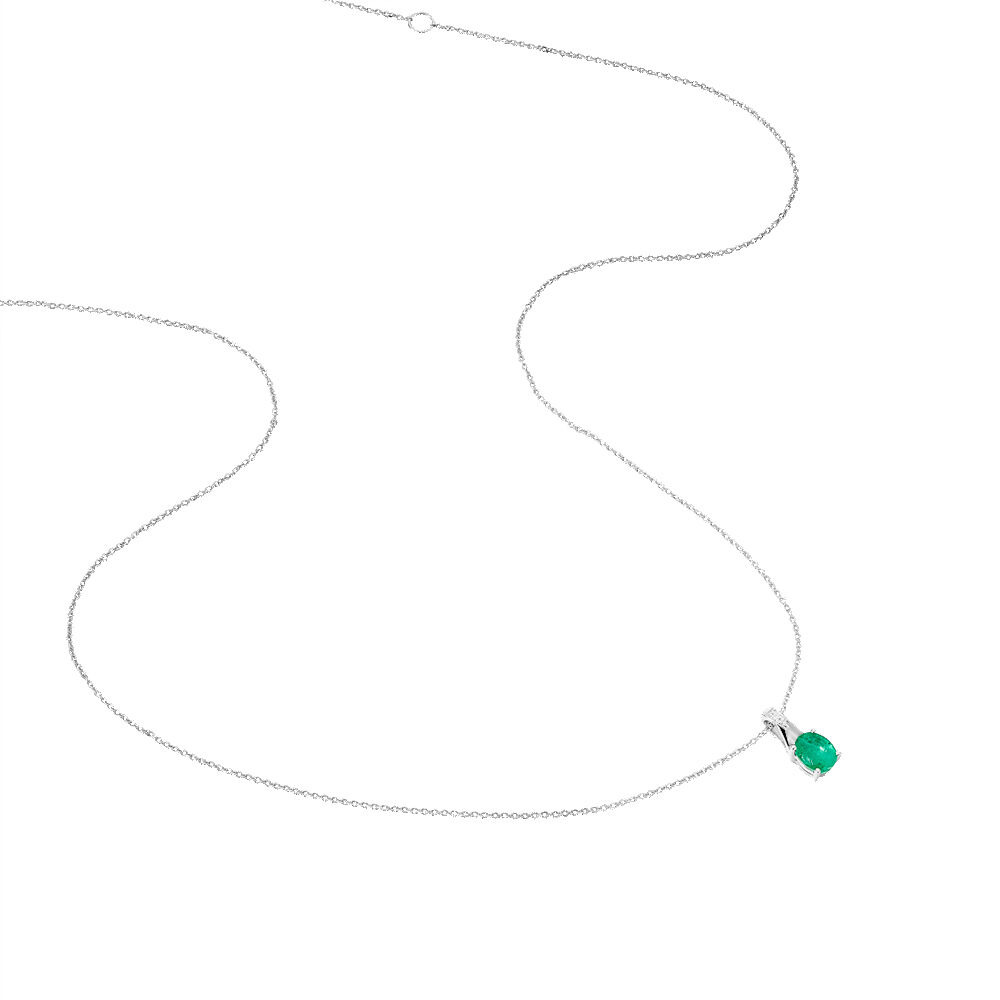 Collier Charmante Or Blanc Emeraude Et Diamant - Colliers avec pierres Femme | Marc Orian
