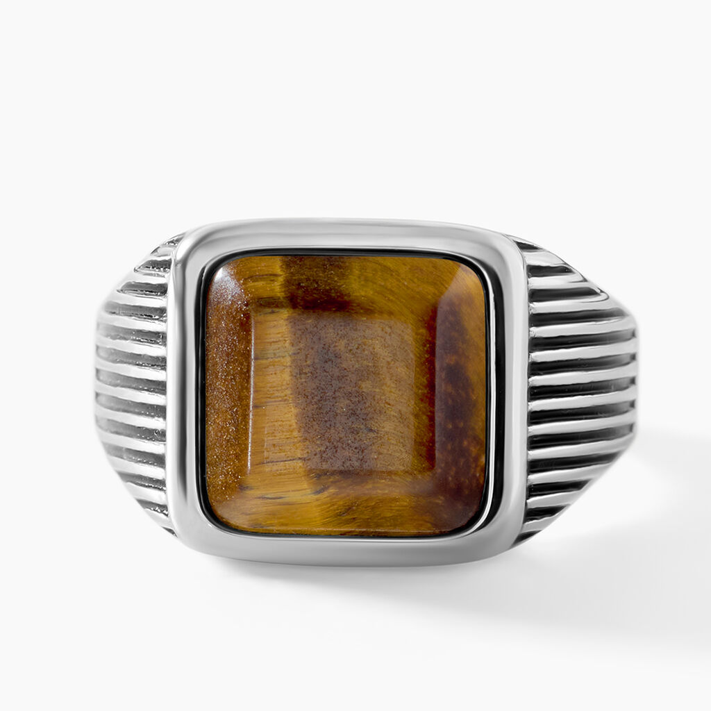 Bague Stones 1 Acier Blanc Oeil De Tigre - Bijoux fantaisie Homme | Marc Orian