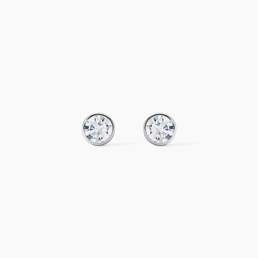 Boucles D'oreilles Puces Elda Serti Clos Or Blanc Oxyde De Zirconium - Puces Femme | Marc Orian
