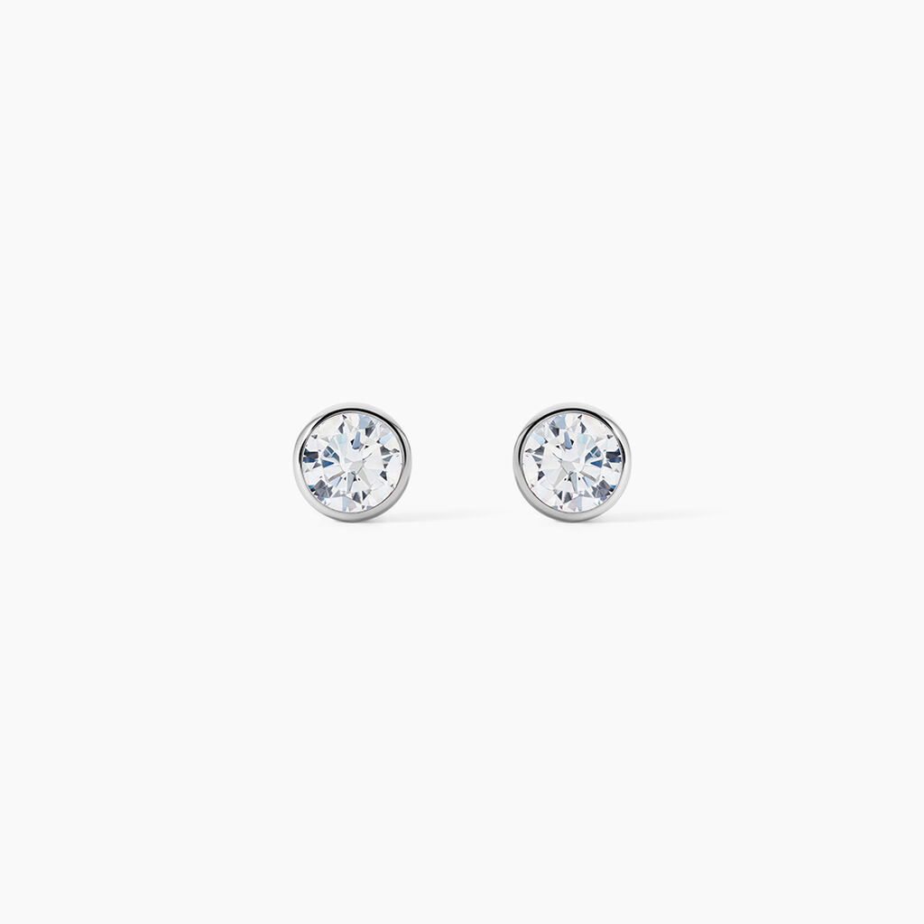 Boucles D'oreilles Puces Elda Serti Clos Or Blanc Oxyde De Zirconium - Puces Femme | Marc Orian