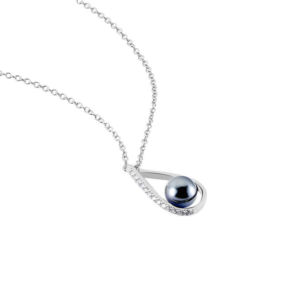 Collier Polynesie Argent Blanc Perle D'imitation Et Oxyde De Zirconium - Colliers avec pierres Femme | Marc Orian