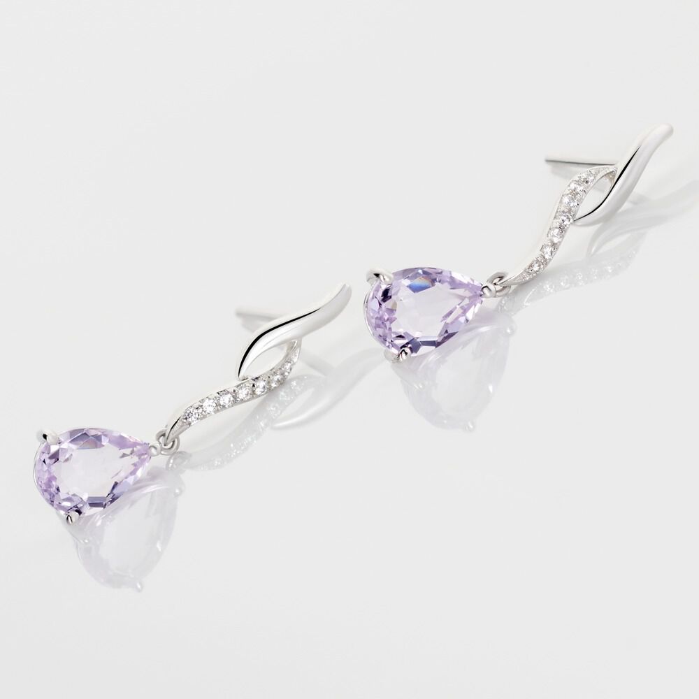Boucles D'oreilles Pendantes Assaf Or Blanc Amethyste Et Oxyde - Pendantes Femme | Marc Orian
