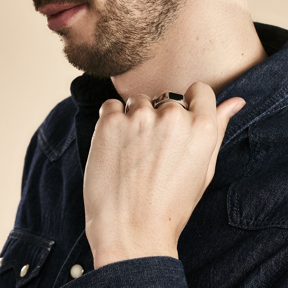 Chevalière Argent Blanc Python Email Et Oxyde De Zirconium - Chevalières Homme | Marc Orian