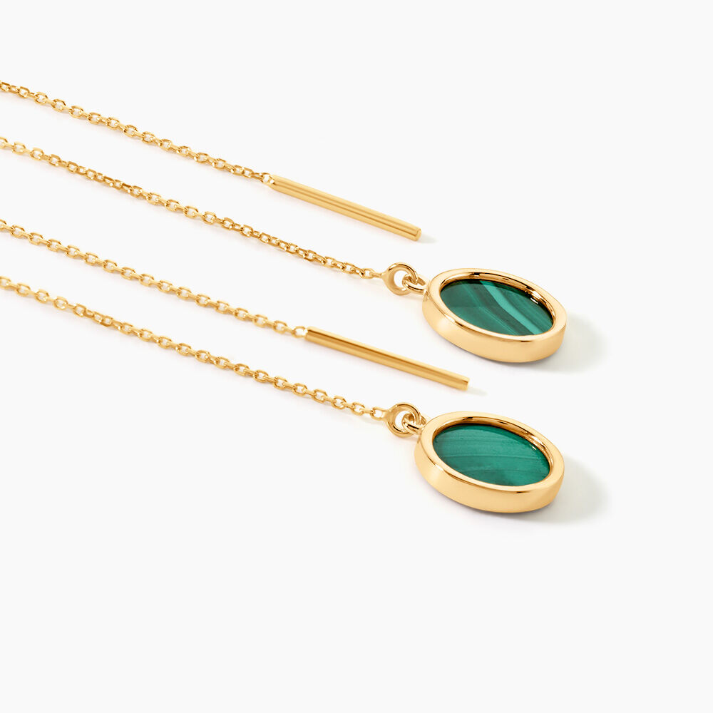Boucles D'oreilles Pendantes Florica Or Jaune Malachite - Pendantes Femme | Marc Orian