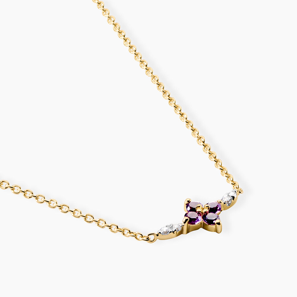 Collier Everett Argent Dor&eacute; A L'Or 750/1000 Am&eacute;thyste Oxyde De Zirconium - Colliers avec pierres Femme | Marc Orian