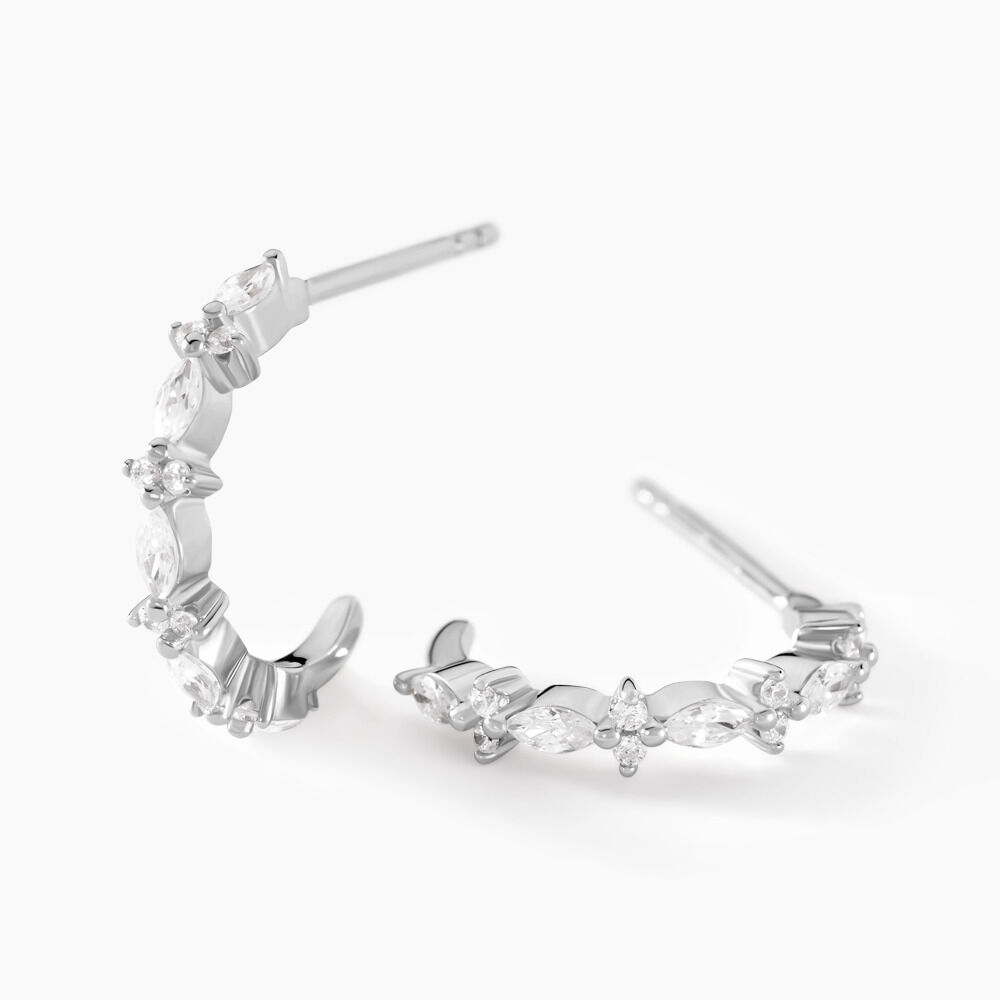 Cr&eacute;oles Naura Argent Blanc Oxyde De Zirconium - Cr&eacute;oles Femme | Marc Orian