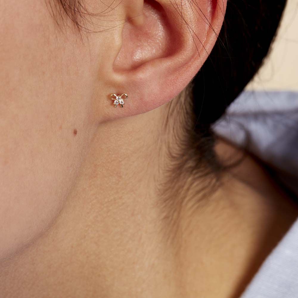 Boucles D'oreilles Puces Darina Noeud Or Jaune Oxyde De Zirconium - Puces Famille | Marc Orian