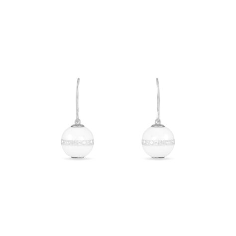 Boucles D'oreilles Pendantes Rose-blanche Argent Strass Et Céramique - Boucles d'oreilles Pendantes Femme | Marc Orian