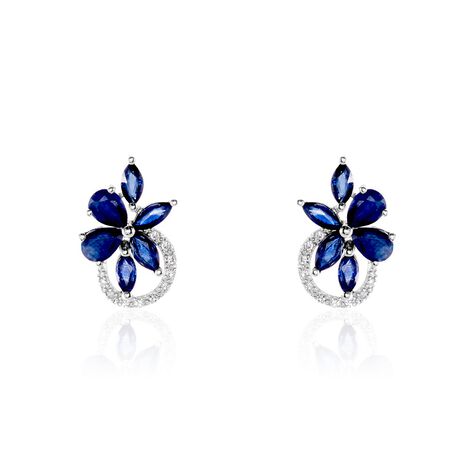 Boucles D'oreilles Puces Bouquet Or Blanc Saphir Et Diamant - Puces Femme | Marc Orian