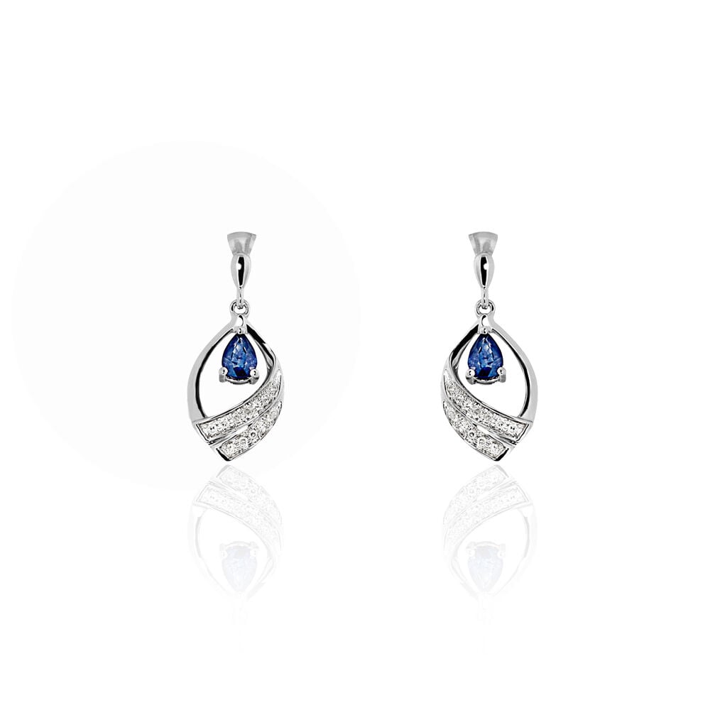 Boucles D'oreilles Puces Odila Or Blanc Saphir Et Diamant - Pendantes Femme | Marc Orian