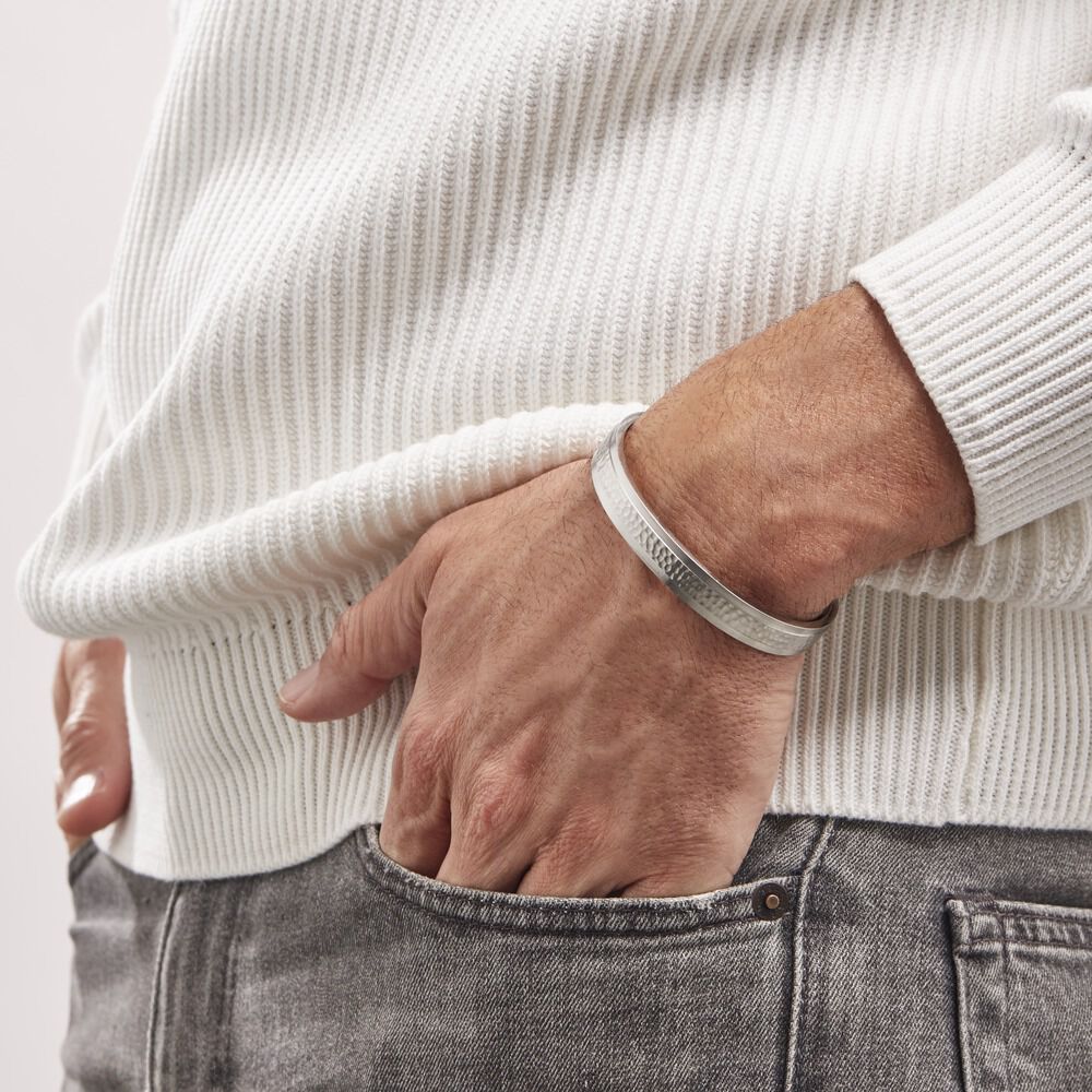 Bracelet Jonc Ouvert Acier Blanc Vincentius - Bracelets joncs Homme | Marc Orian