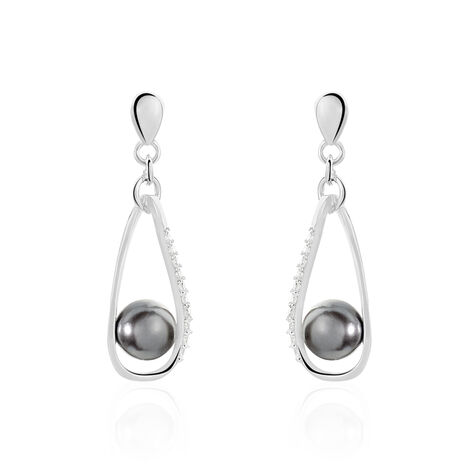Boucles D'oreilles Pendantes Polynesie Argent  Perle D'imitation Oxyde - Boucles d'oreilles Pendantes Femme | Marc Orian