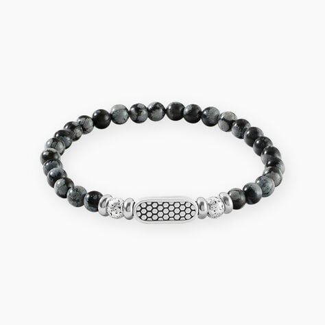 Bracelet Philo Acier Blanc Obsidienne Pierre De Lave - Bracelets cha&icirc;nes Homme | Marc Orian