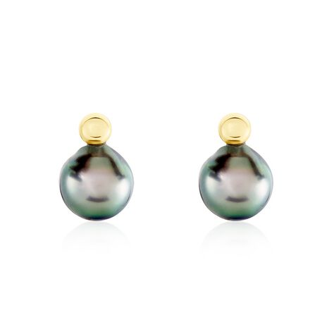 Boucles D'oreilles Puces Baroque Or Jaune Perle De Culture De Tahiti - Puces Femme | Marc Orian