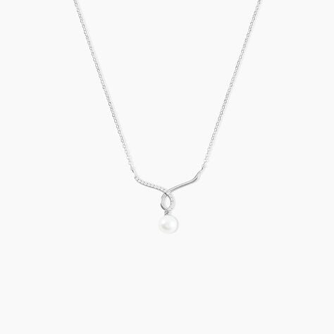 Collier Or Blanc Proximae Perle De Culture Oxydes De Zirconium - Colliers avec pierres Femme | Marc Orian