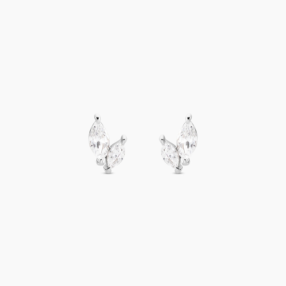 Boucles D'oreilles Puces Navette Argent Blanc Oxyde De Zirconium - Puces Femme | Marc Orian