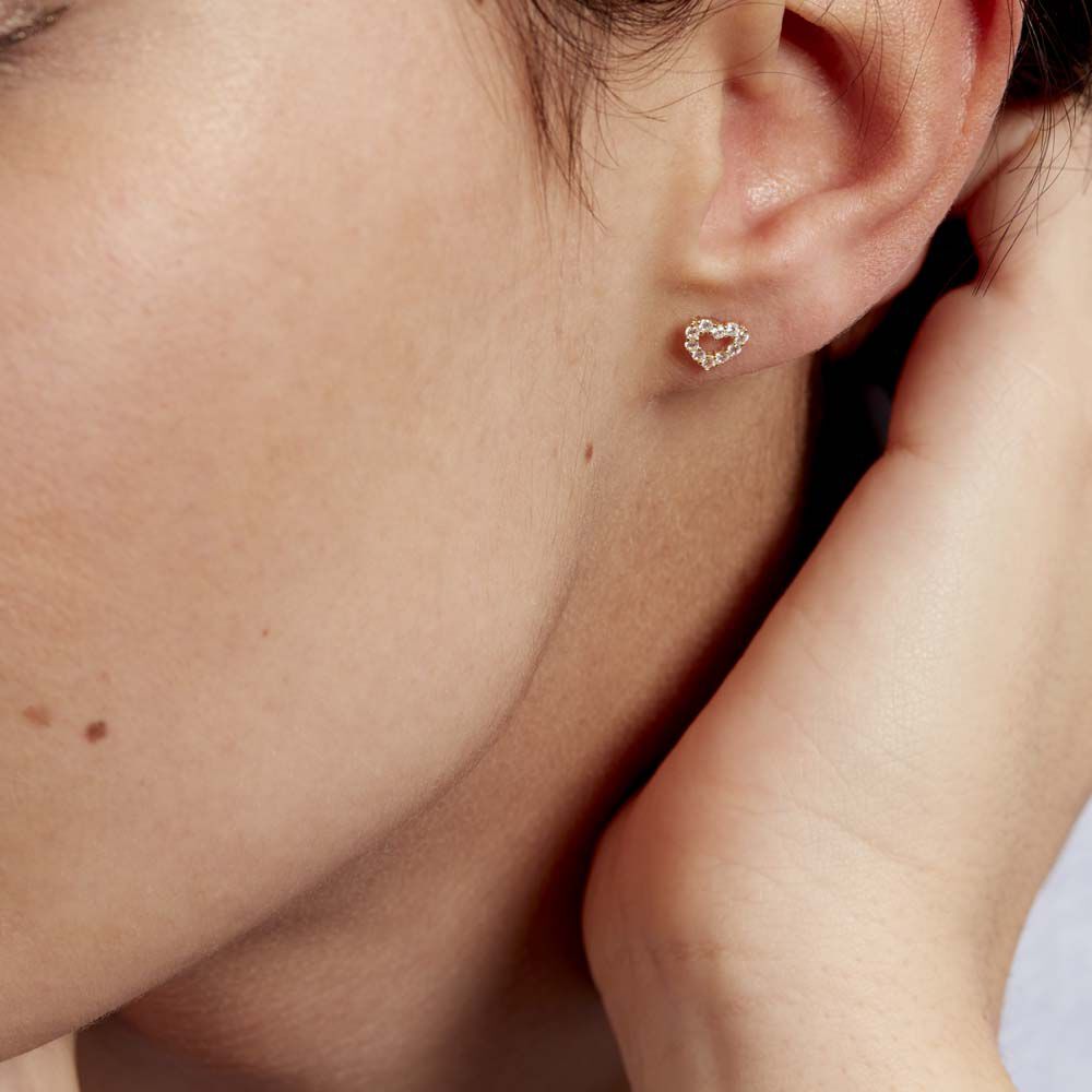 Boucles D'oreilles Puces Coeur Ajoure Or Jaune Oxyde De Zirconium - Puces Femme | Marc Orian