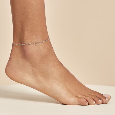 Chaîne De Cheville Cleona Maille Alternee 1/3 Argent Blanc - Chaines de cheville Femme | Marc Orian