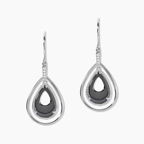 Boucles D'oreilles Pendantes Brewen Argent Blanc C&eacute;ramique Et Oxyde - Pendantes Femme | Marc Orian