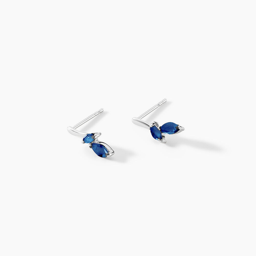 Boucles D'oreilles Pendantes Navette Or Blanc Saphir - Pendantes Femme | Marc Orian