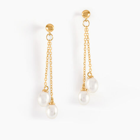 Boucles D'oreilles Pendantes Carrine 2 Fils Or Jaune Perle De Culture - Pendantes Femme | Marc Orian