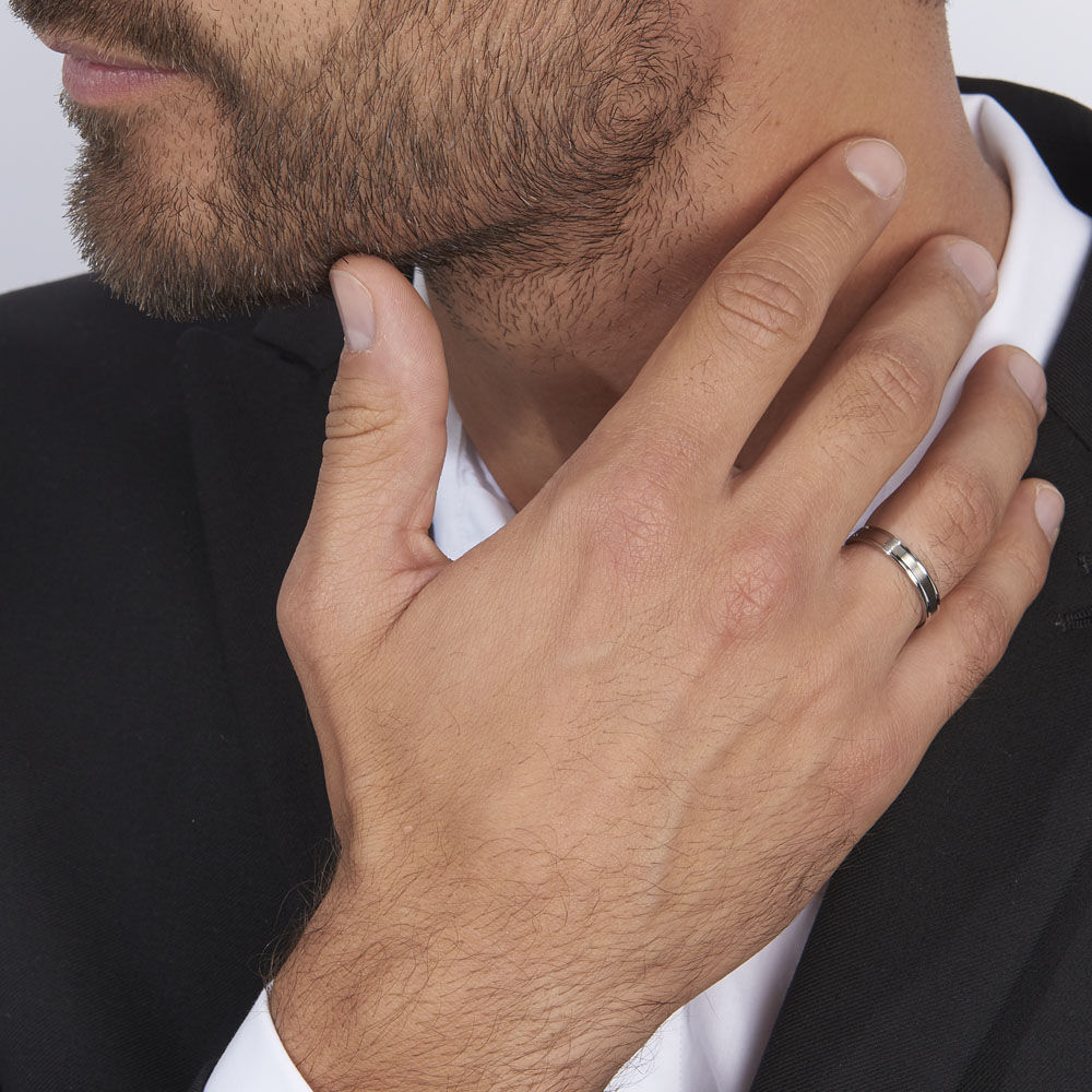 Alliance Mat Et Brillant Ruban Plat Palladium Blanc - Alliances duo Homme | Marc Orian