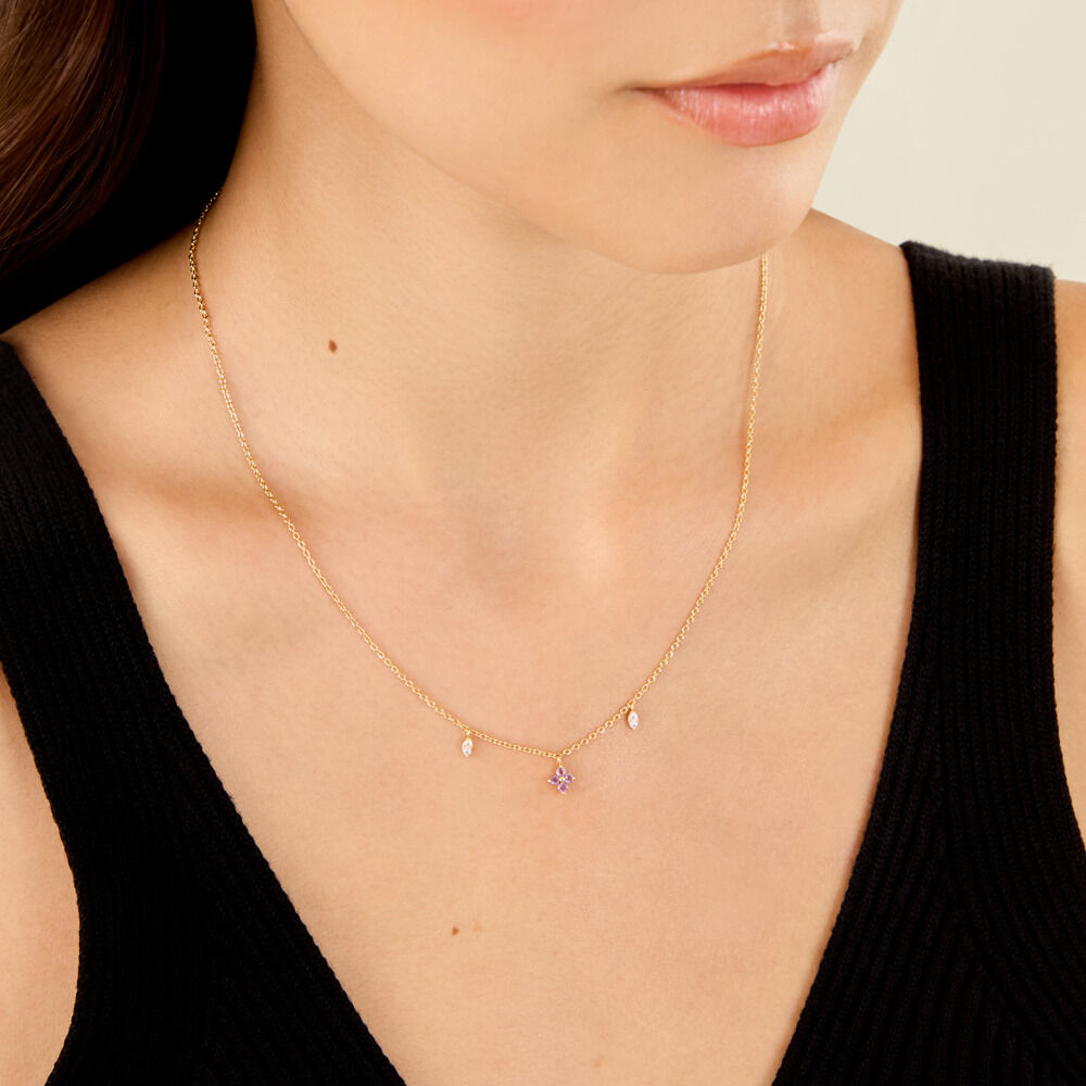 Collier Joaquine Argent Dor&eacute; A L'Or 750/1000 Am&eacute;thyste Oxyde De Zirconium - Colliers avec pierres Femme | Marc Orian