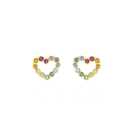 Boucles D'oreilles Or Jaune Ernesta C&oelig;ur Oxydes - Puces Femme | Marc Orian