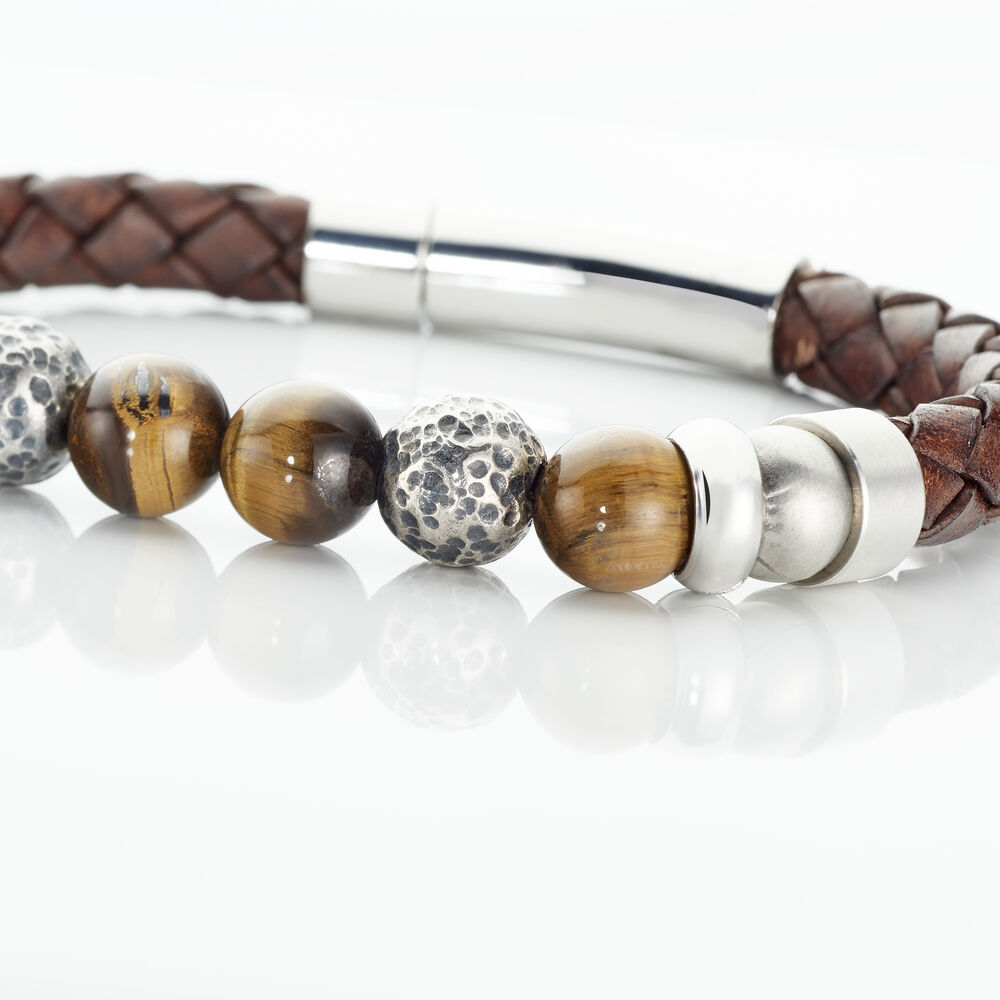 Bracelet Acier Blanc Abraham Pierre De Synthese - Bracelets cuir Homme | Marc Orian