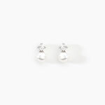 Boucles D'oreilles Puces Eolande Or Blanc Perle De Culture Et Oxyde - Puces Femme | Marc Orian