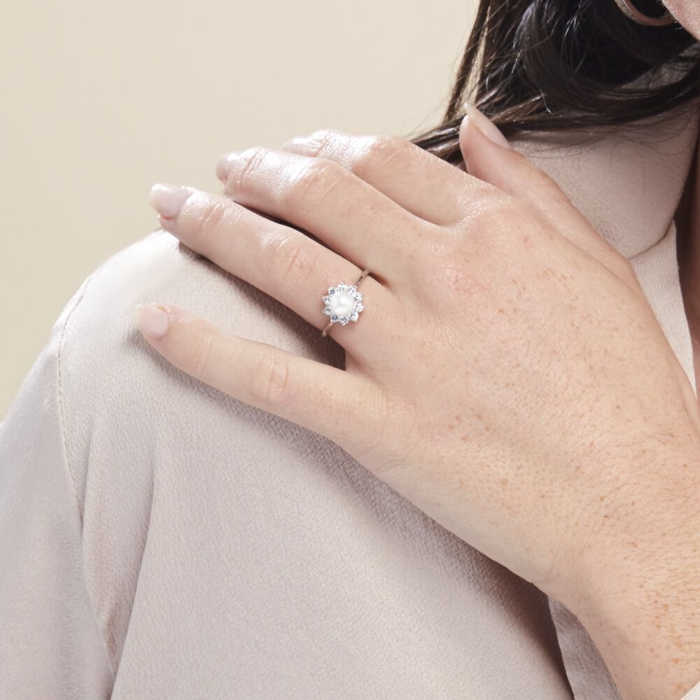 Bague Argent Blanc Cheri Perle De Culture Oxydes De Zirconium - Bagues vintage Femme | Marc Orian