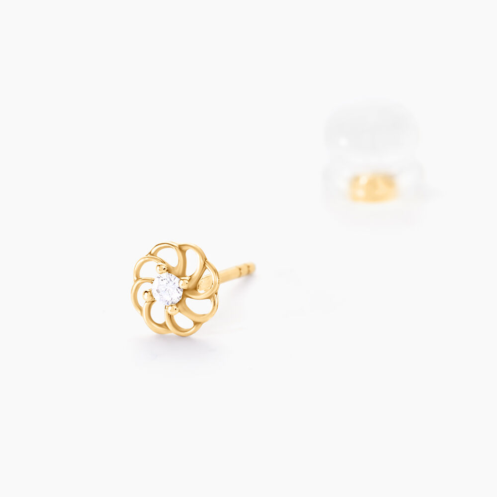 Boucles D'oreilles Puces Eleanor Fleur Or Jaune Oxyde De Zirconium - Puces Famille | Marc Orian