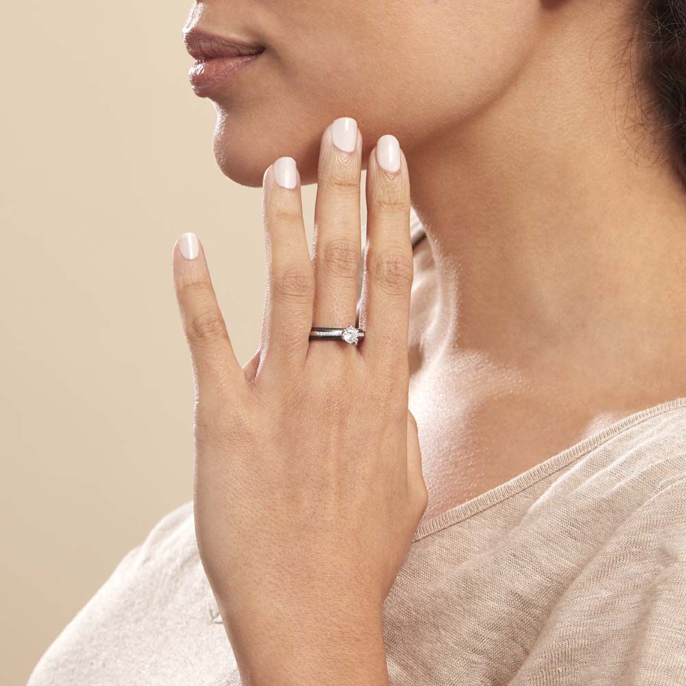 Bague Solitaire Ceramik Design Argent  Oxyde De Zirconium Et Céramique - Bagues de promesse Femme | Marc Orian