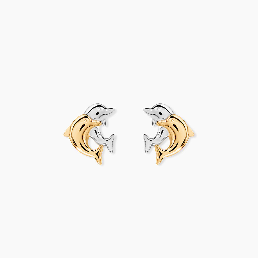 Boucles D'oreilles Puces Fulvie Double Dauphins Or Bicolore - Puces Femme | Marc Orian