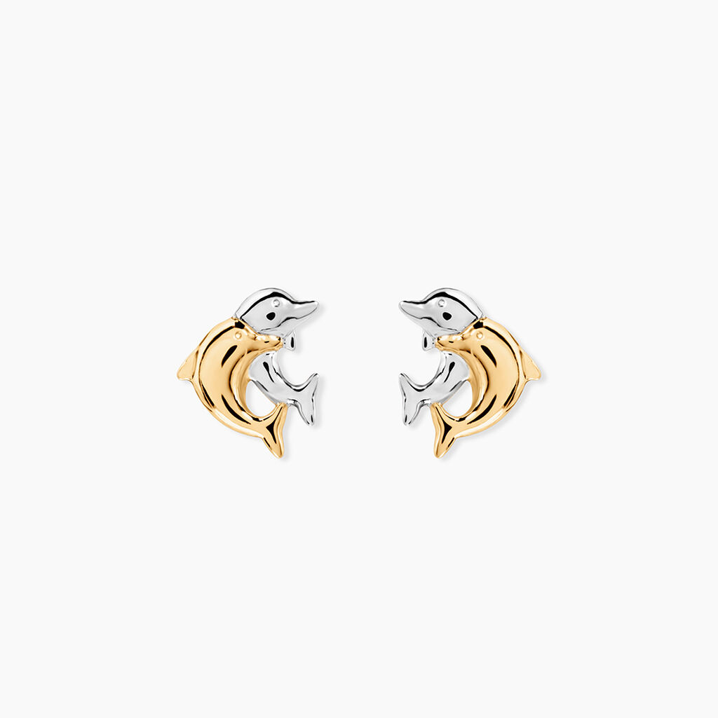Boucles D'oreilles Puces Fulvie Double Dauphins Or Bicolore - Puces Femme | Marc Orian