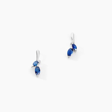 Boucles D'oreilles Pendantes Navette Or Blanc Saphir - Pendantes Femme | Marc Orian