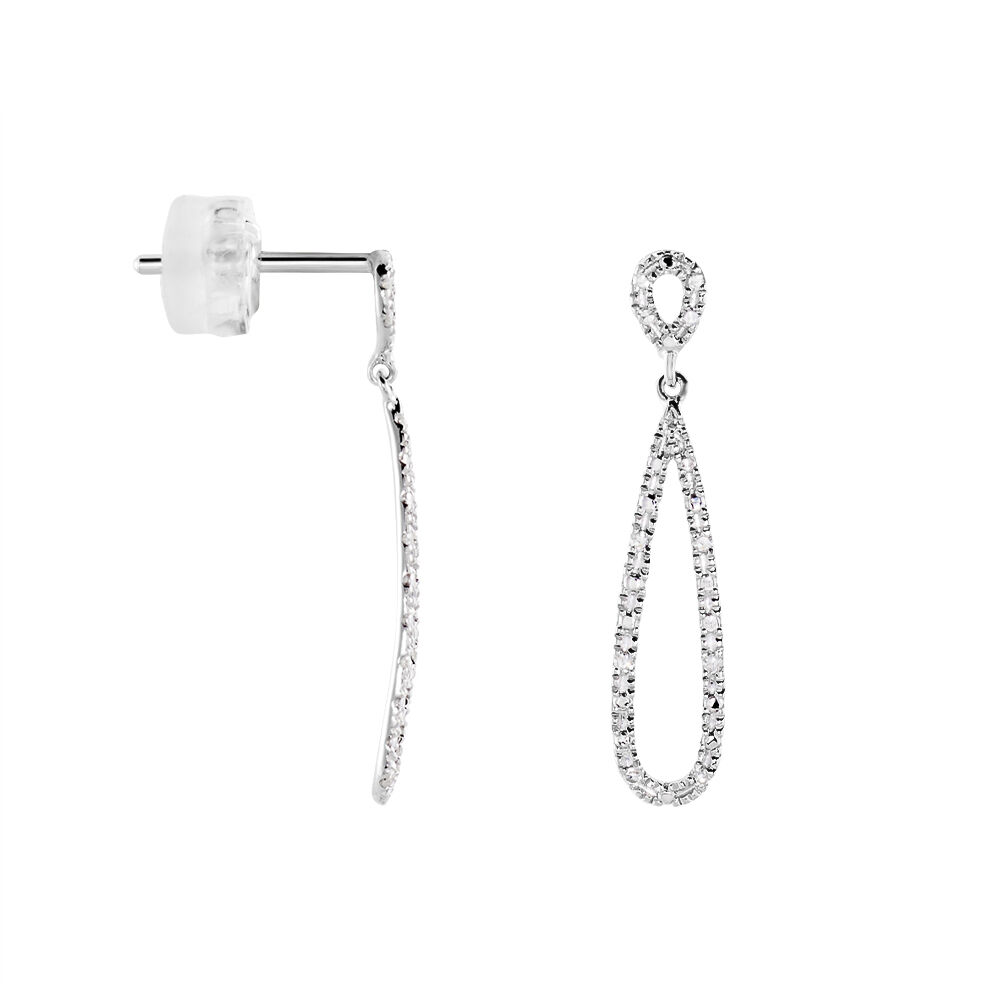 Boucles D'oreilles Pendantes Or Blanc Diamants - Pendantes Femme | Marc Orian