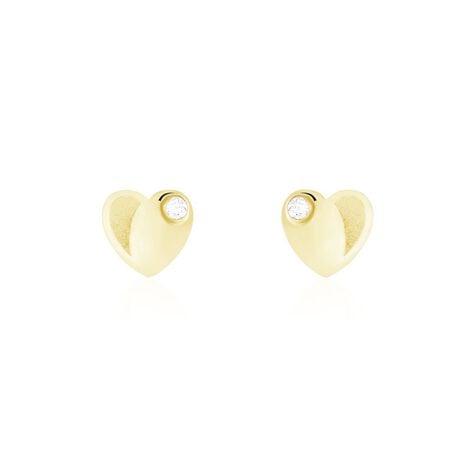 Boucles D'oreilles Puces Freddie Coeur Plein Or Jaune Oxyde De Zirconium - Puces Famille | Marc Orian