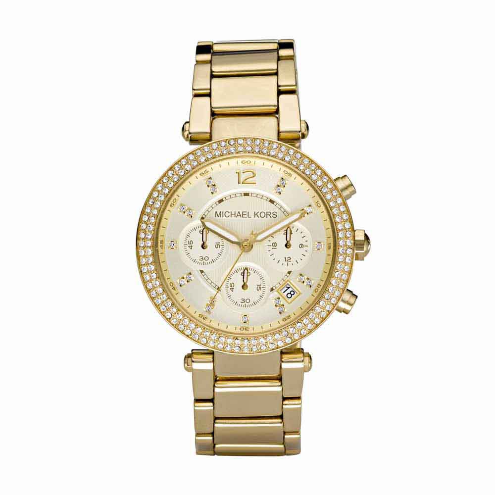 Montre Chronomètre Michael Kors Parker MK5354 acier doré ornée de c