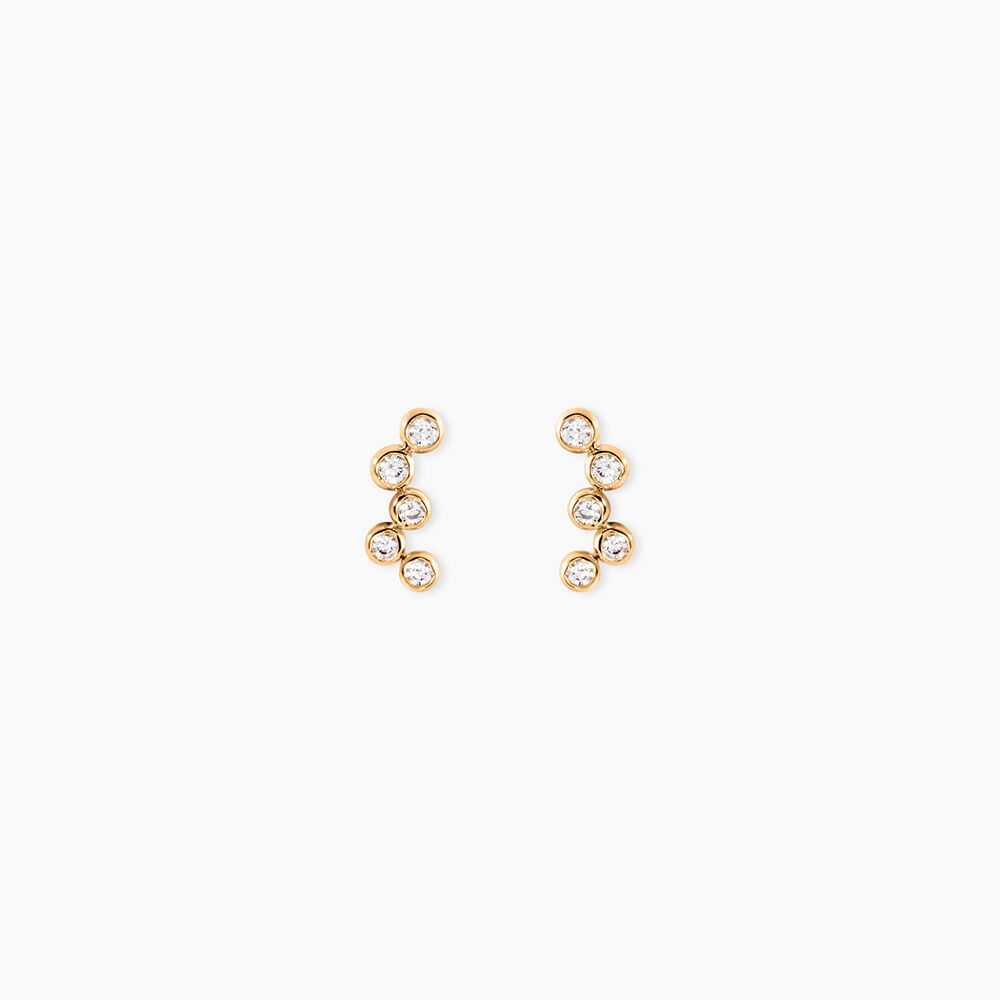 Boucles D'Oreilles Puces Halo Plaqu&eacute; Or Jaune Oxyde De Zirconium - Puces Femme | Marc Orian