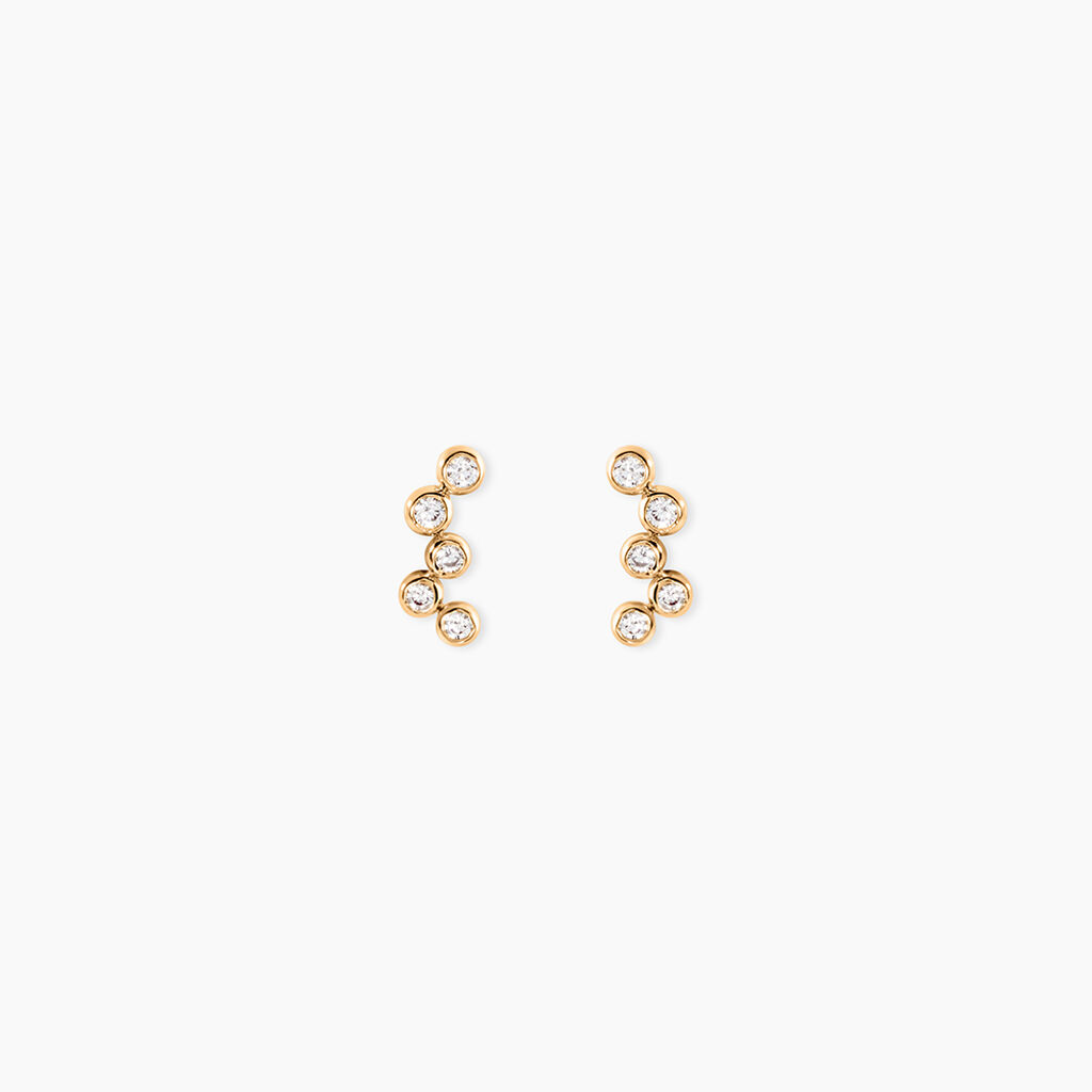 Boucles D'Oreilles Puces Halo Plaqu&eacute; Or Jaune Oxyde De Zirconium - Puces Femme | Marc Orian