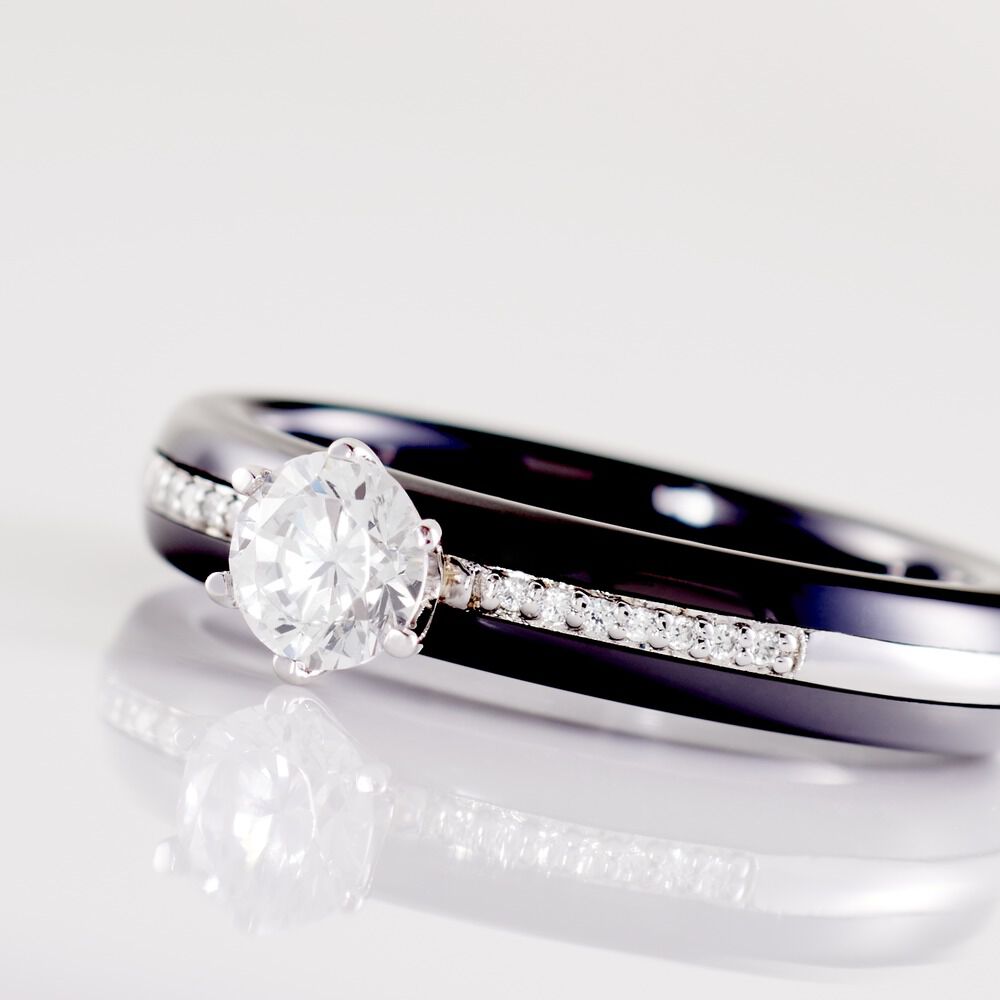 Bague Solitaire Ceramik Design Argent  Oxyde De Zirconium Et Céramique - Bagues de promesse Femme | Marc Orian