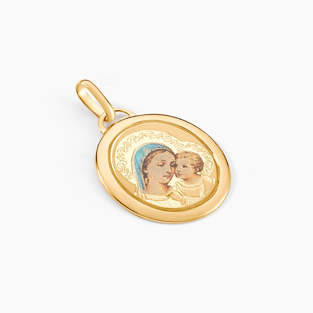 Pendentif Maryame Vierge A L'enfant Ovale Or Jaune - M&eacute;dailles et m&eacute;daillons Famille | Marc Orian