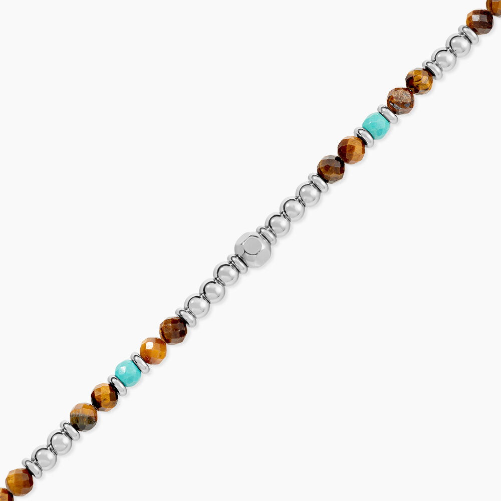 Bracelet Naturel Acier Blanc Oeil De Tigre Turquoise - Bracelets cha&icirc;nes Homme | Marc Orian