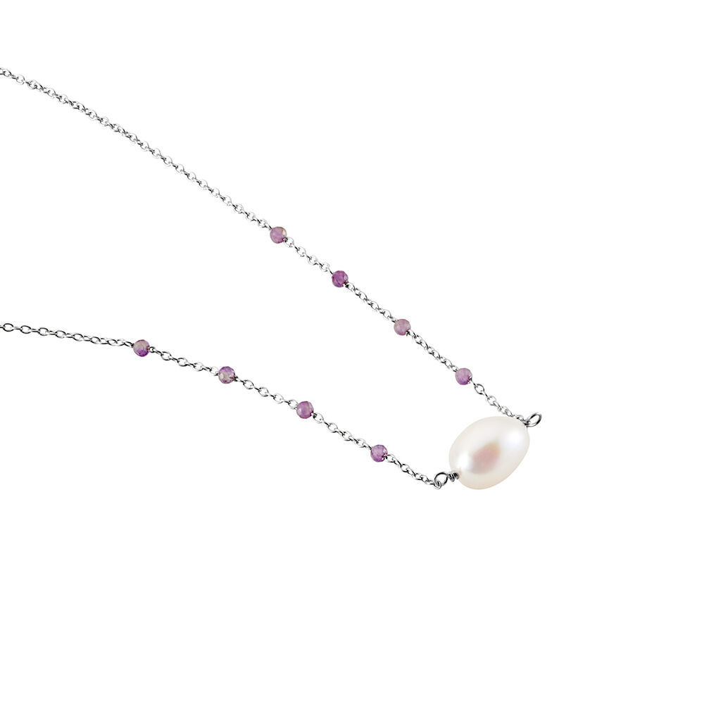 Collier Kerri Argent Blanc Perle De Culture Améthyste - Colliers avec pierres Femme | Marc Orian