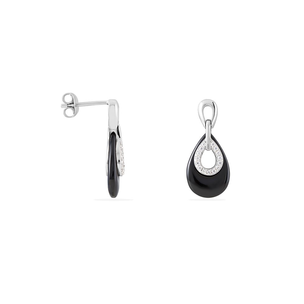 Boucles D'oreilles Pendantes H&eacute;l&eacute;ane Argent Blanc C&eacute;ramique Et Oxyde - Pendantes Femme | Marc Orian