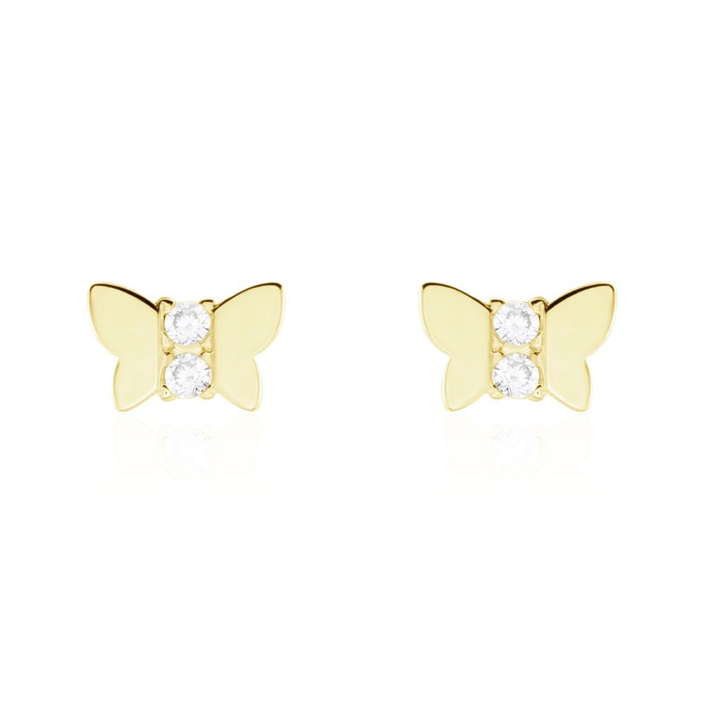 Boucles D'oreilles Puces Jadon Papillon Or Jaune Oxyde De Zirconium - Puces Femme | Marc Orian