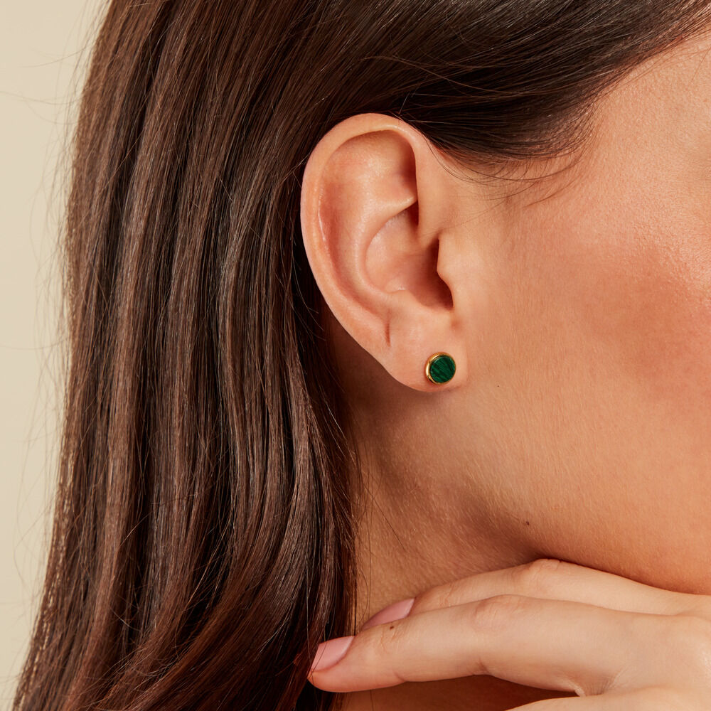 Boucles D'oreilles Puces Acier Doré Malachite - Puces Femme | Marc Orian