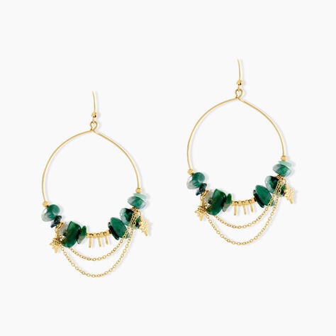 Boucles D'oreilles Pendantes Athena Acier Dor&eacute; Jaspe Africain - Pendantes Femme | Marc Orian