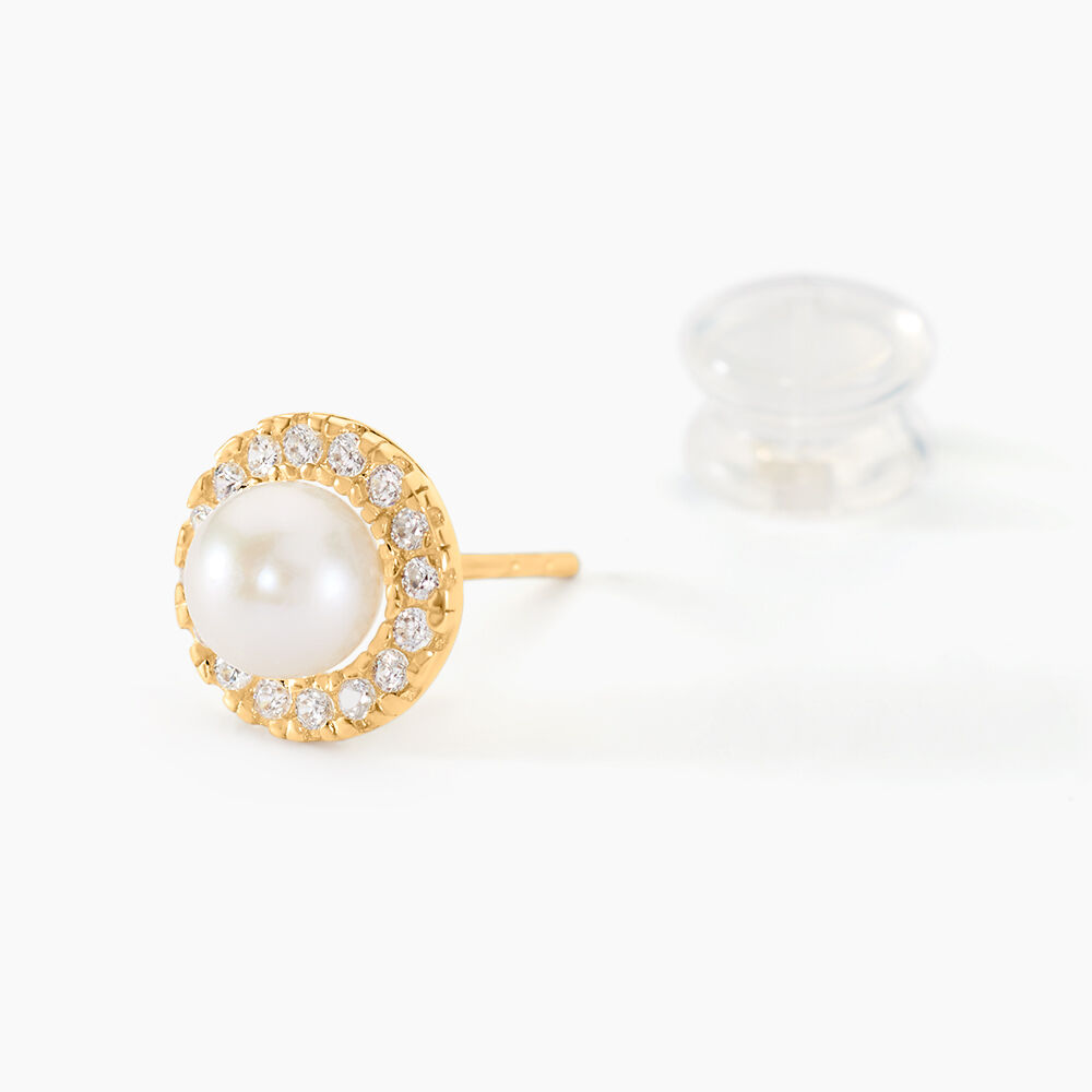 Boucles D'oreilles Puces Grizel Or Jaune Perle De Culture Et Oxyde - Puces Femme | Marc Orian